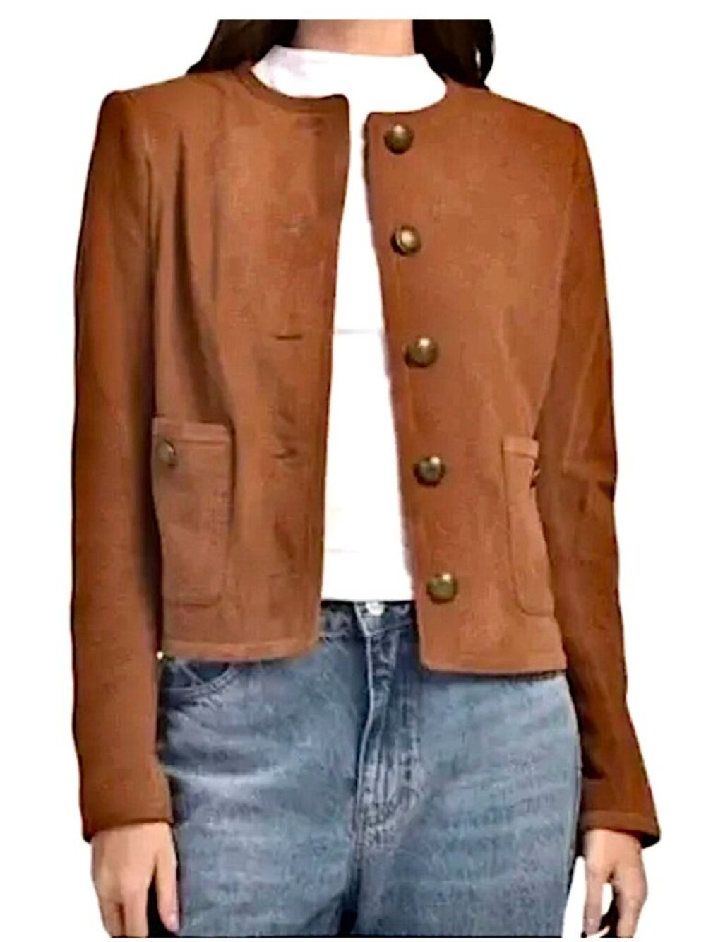 Elie Tahari Suede Jacket in Amber Women's Size S Military Style Coat NEW